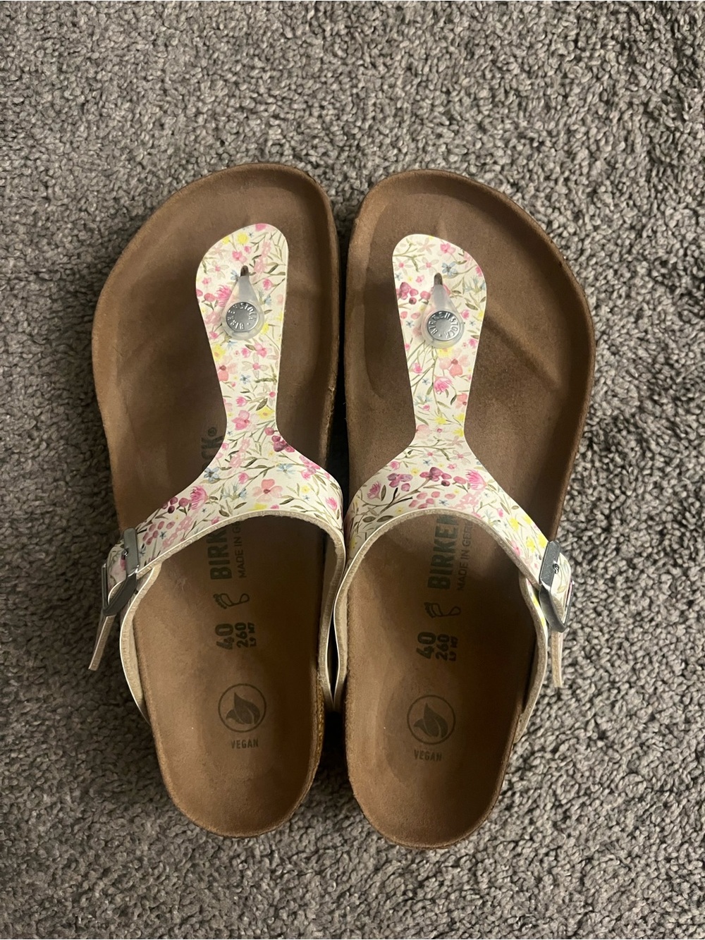 Birkenstock Gizeh Floral Vegan Thong Sandals - White/Pink